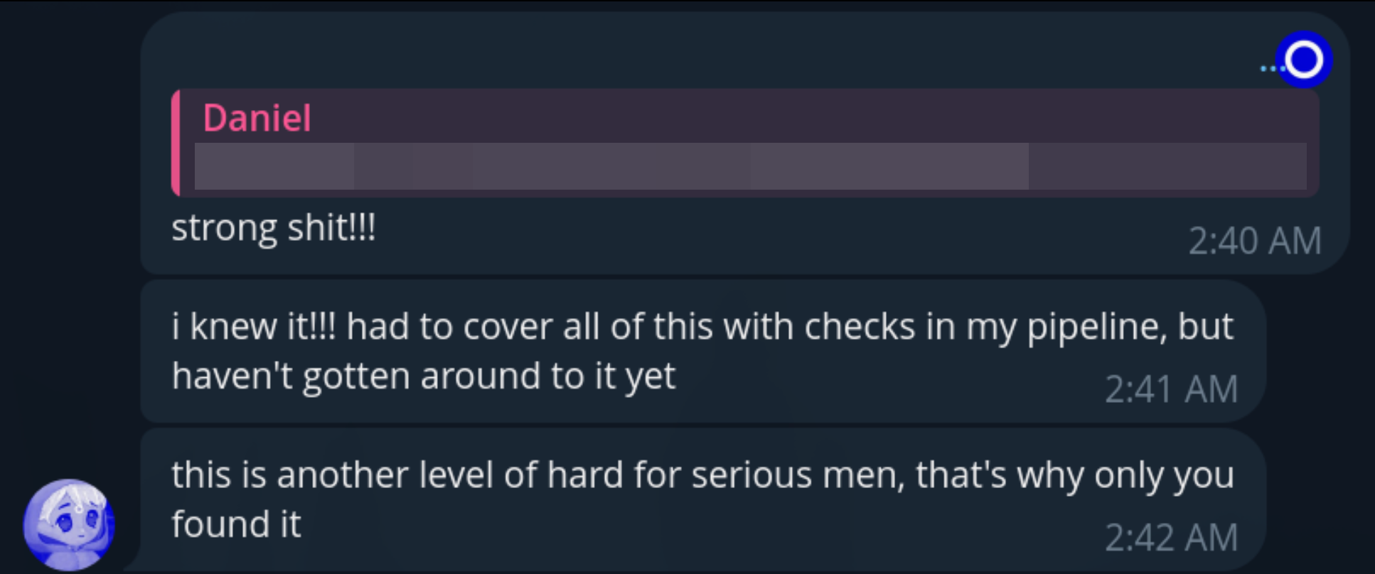 Octra team's reaction in the disclosure chat