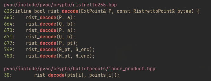 ripgrep output showing decode references in the client