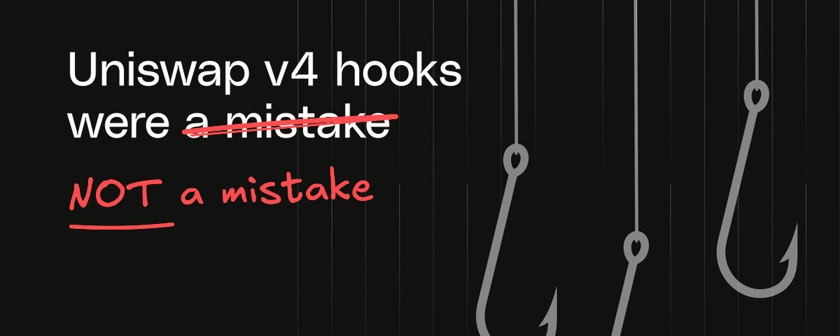 Uniswap v4 hooks were a mistake, with a mistake crossed out in red and corrected to NOT a mistake in Excalidraw's handwriting font.